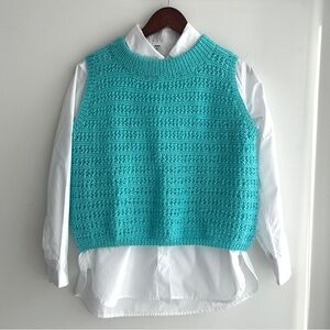 Handcrafted Aqua Crochet Knit Vest Set